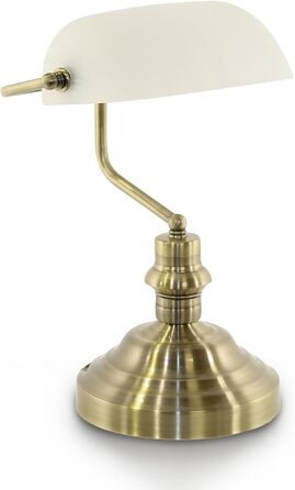 Банкірська лампа біла латунь ретро в комплекті з лампочкою - Настільна лампа світлодіодна з білим скляним абажуром - Банкірська настільна лампа офісна - Настільна лампа в комплекті з ганчіркою для чищення