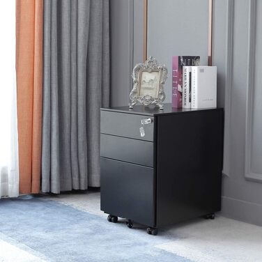 Шафа для документів, офісна шафа з 3 висувними ящиками, коліщатками, анти-перекидання, 50x39x60 см (Чорний)