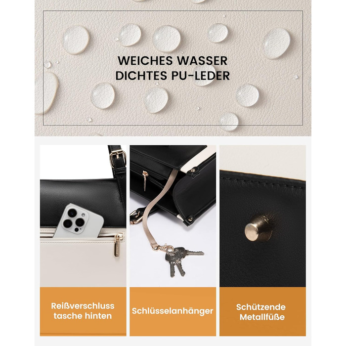 LOVEVOOK Сумка для ноутбука, жіноча велика водонепроникна сумка-шоппер з PU шкіри, для роботи, навчання, 15.6 дюймів (Чорний+бежевий)