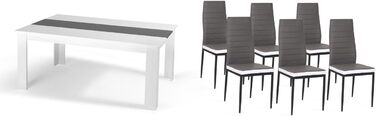 IDMarket Комплект обіднього столу та 6 стільців Georgia/Romane, 140 см, білий та сірий