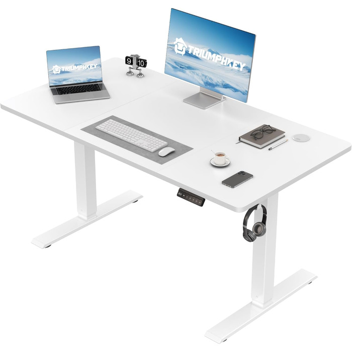 Регульований стіл 110x60 см, електричний, ергономічний, для дому та офісу, білий