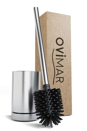 Торцева щітка для унітазу ROMO | Силіконова щітка для унітазу | З вентиляцією | Свободно стояча | Змінний насадок з нержавіючої сталі | Знімна підставка для крапель | Торцева щітка без кріплення до стіни (Без бачка, Срібна)