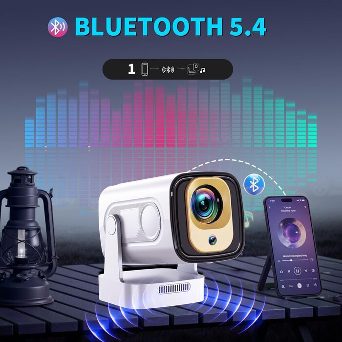 Портативний проєктор Mini Beamer 4K Full HD 1080P з Wi-Fi 6 та Bluetooth 5.2 (270° оберт, автоматична корекція трапеції, HDMI, USB, для ноутбука, білий) NT10-White