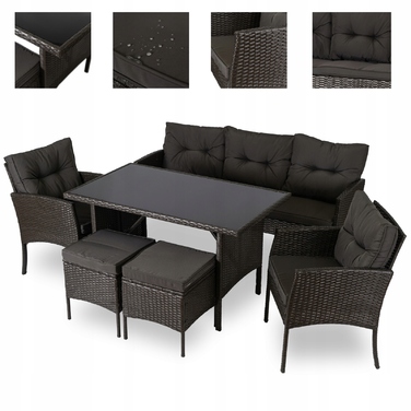 Комплект садових меблів із техноротанга MEBEL ELITE, чорний, 6 предметів