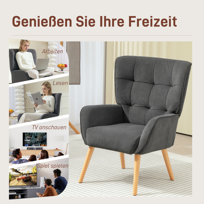 Крісло-рілайнер, крісло для вітальні з стеганим оздобленням, м'яка оббивка з ефектом оксамиту, до 120 кг, сірого кольору