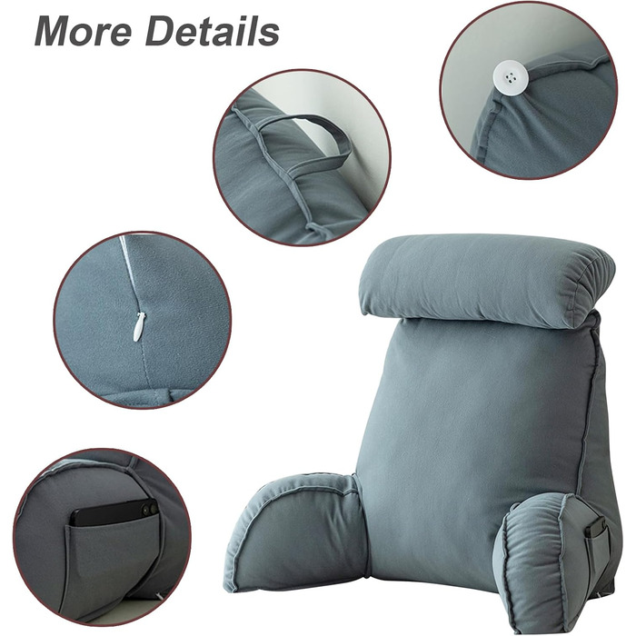 HAOYUES Лежанка для читання в ліжко та диван з підлокітниками та знімною подушкою для шиї. Подушка для читання, підтримка спини, ідеально для читання, роботи та ігор. Розмір: 75×40×55 см