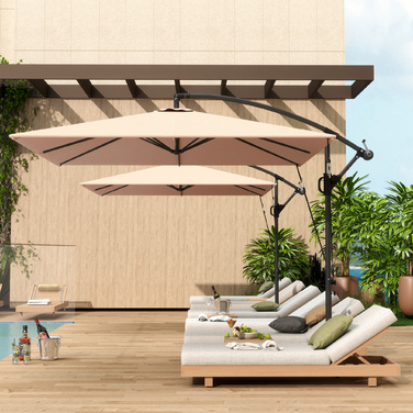 Парасолька Outsunny Centilever Ø260 см із захистом від ультрафіолету 50+ Водовідштовхувальна кривошипна парасолька з підставкою, чохлом, кривошипом, вітрозахистом, ринком Перекидна садова парасолька для балконного патіо хакі