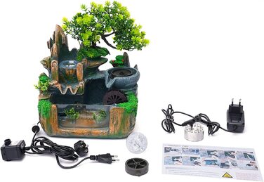 Фонтан HarBin-Star для дому та саду з LED-підсвіткою, водоспад, туман, кришталева куля, зелена рослина, десктопний фонтан, 34 x 24 x 34 см