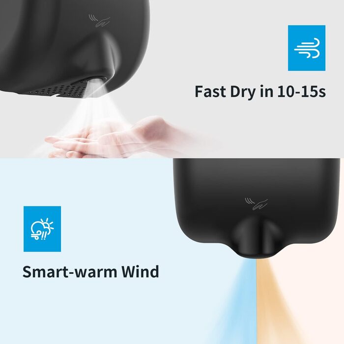 Anydry 2800 Klassisch: Електричний сушар для рук AnyDry, автоматичний, чорний, з нержавіючої сталі, 1400-1650W