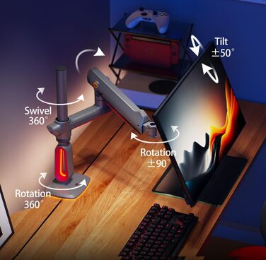 Кріплення для монітора NB Ergonomic RGB, 32-60 дюймів, для широких та вигнутих моніторів, максимальне навантаження 20 кг, VESA 75/100 мм (червоний)