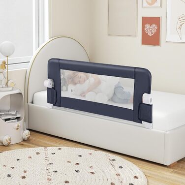 Бортик для ліжка COSTWAY складаний, захисний бар'єр для дитячого ліжка та ліжка для батьків (105x42 см, темно-сірий) з регульованими ременями та швидким складанням