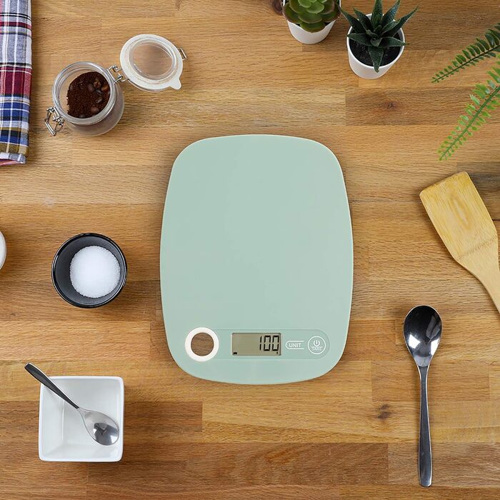 Кухонні ваги Цифрові малі - Цифрові ваги для кухні з функцією тари - Цифрові побутові ваги РК-дисплей - Електронні ваги Ультратонкі до 5 кг М'ята - Робота від батарейок