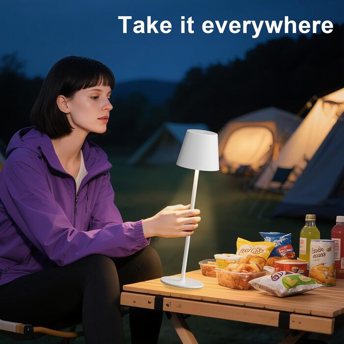 LED настільна лампа бездротова з акумулятором, 3 режими кольору, регулювання яскравості, сенсорне управління, USB-C зарядка, для дому, кемпінгу