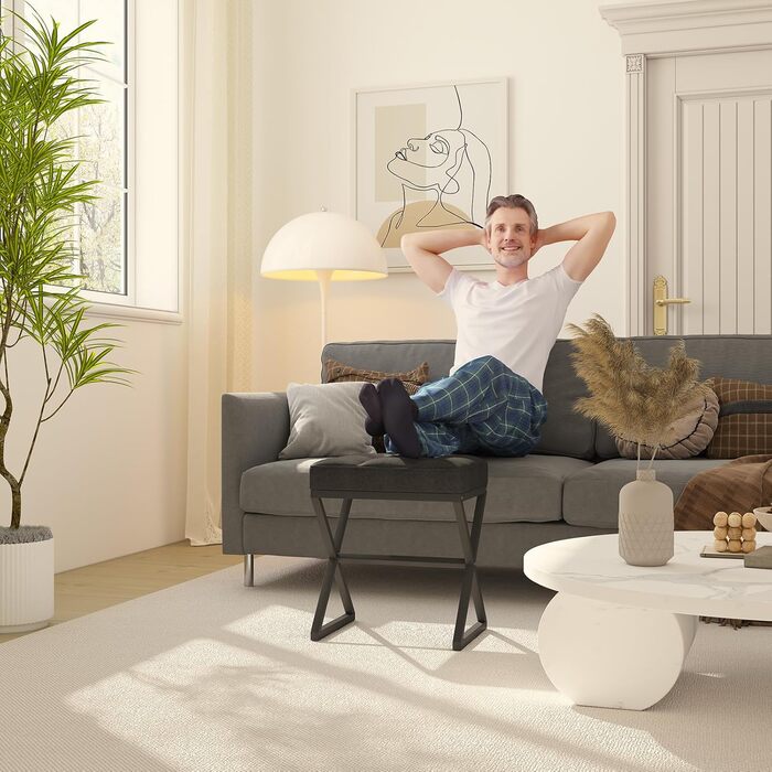 Чорний пуф-табуретка для макіяжу з металевими ніжками X-подібної форми, 40x30x46 см