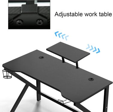 Ігровий стіл HaodaCulture 160x135 см з підставкою для монітора, 2 розетки та 2 USB, кутовий, для ПК, 100x55 см