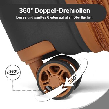 Чемодан ручної поклажі KONO з тримачем для напоїв, жорсткий корпус, легкий, поліпропілен, розширюваний, з 4 колесами та TSA замком (Чорний/Коричневий, M)