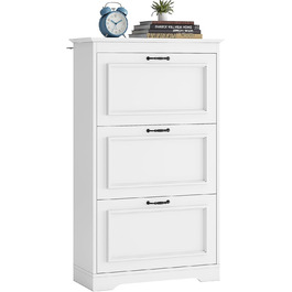 Шкаф для взуття Brinlawb з 3 дверцятами, білий. Комод для взуття, полиця для взуття з регульованими перегородками, для 14-18 пар. Дерев'яний шкаф для вхідної зони, коридору, вітальні.