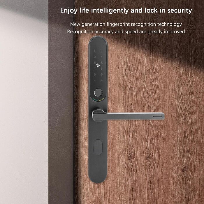 Дверний замок Sulckcys зі скануванням відбитків пальців, Smart Lock, 2 ключі, для дверей 38-55 мм (чорний)