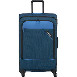 М'який багаж paklite 4-колісний валізу Розмір L зі складкою замком TSA, багаж серії DERBY стильна Двоколірна візок, 77 см, 102 літра (з можливістю розширення до 115 літрів), синя 77 см (візок L)