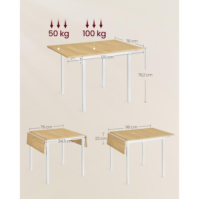 Стол кухонний розкладний VASAGLE для 2-4 осіб, чорний, KDT077B03