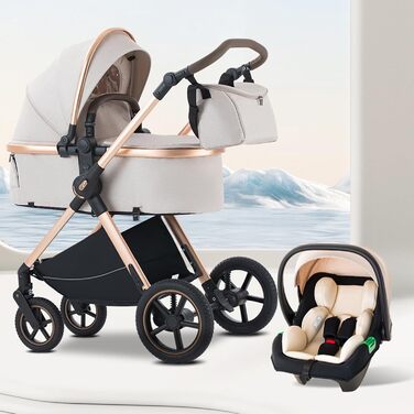 Дитяча коляска Shineey 3 в 1: Buggy, Babybett, Комплект. Легкий, компактний, з алюмінієвим каркасом. Колір: світло-коричневий