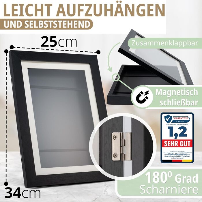 Рамки для дитячих малюнків KIYARI A4, 2 шт. (білі) + 2 шт. (чорні). Набір для зберігання 150 малюнків. Міцне дерево, безпечне скло, ідеально для школи, дитячої кімнати та творчих проєктів.