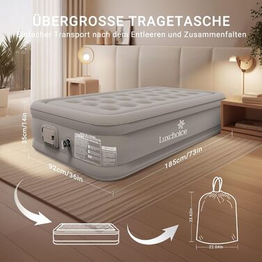 Надувне ліжко 2 персони, надувна матрац з самонадуваністю, портативний насос, антизносний та антишумовий матеріал преміум-якості. Підходить для кемпінгу або дому (одиночне).