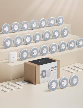 X-Sense Детектор диму з Wi-Fi, голосовим оповіщенням та 17 зонами, 33 мм, 24 шт. (з базовою станцією)