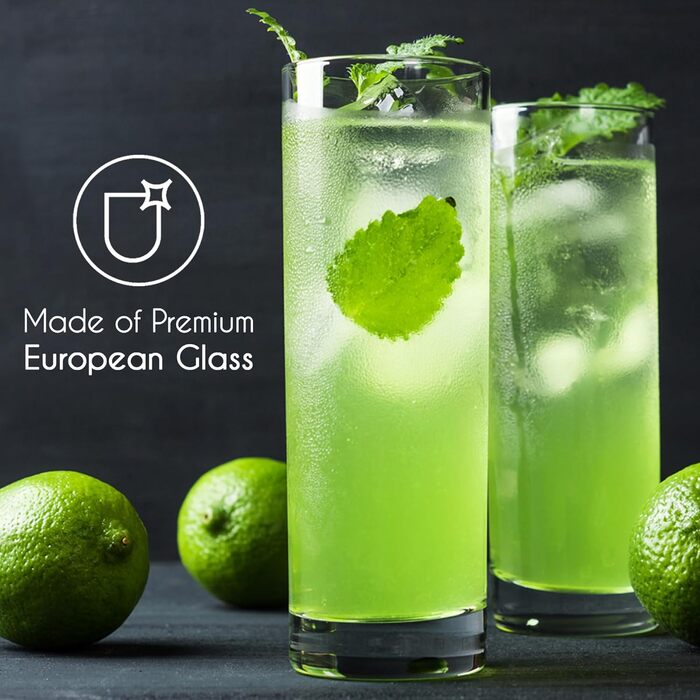 Набір склянок CRYSTALIA Luxus Longdrink (6 шт., 360 мл) – без свинцю, для миття в посудомийній машині. Ідеально для коктейлів, напоїв та води. Високі келихи Long Drink, Collins, Highball.