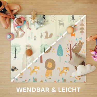 М'який килимок для повзання для малюків 196 x 176 x 1,5 см, складаний, двосторонній, багатокольоровий