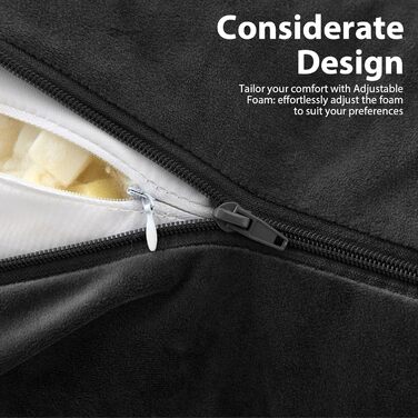Крісло-мішок з підлокітниками для дорослих, подушка для спини для відпочинку в ліжку, з піною з пам'яті та кишенями, знімний, пральний чохол, для релаксації, перегляду телевізора, чорний, X-Large (24 дюйми)