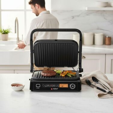 Контактний гриль Alpina Optigrill 2100W: гриль для сендвічів, паніні та овочів з антипригарним покриттям та інтелектуальним режимом приготування