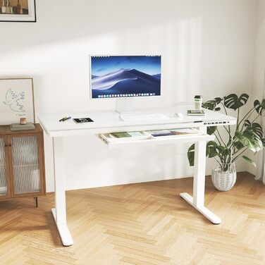 Електричний стіл JUMMICO з регулюванням висоти, 120x60 см, з висувною шухлядою, для офісу та дому, білий