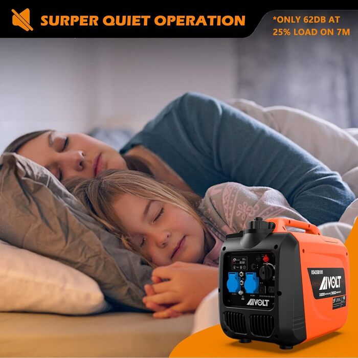 Інверторний генератор AIVOLT 1400W: бензиновий, тихий, для кемпінгу, фестивалів та дому. 2 USB, 12V DC та 230V розетки (3200W пікова потужність)