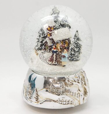 Різдвяна куля Snow Globe з музичною шкатулкою, срібна основа, 140 мм, Різдвяна мелодія