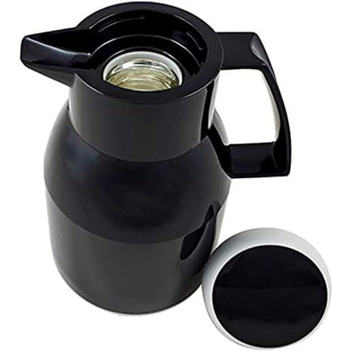 Термос Wash Thermoskanne чорного кольору 1л, зберігає напої гарячими та холодними до 6 годин, з подвійним скляним вкладишем, щільний гвинтовий ковпачок, придатний для миття в посудомийній машині