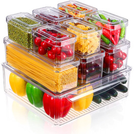 Набір органайзерів для холодильника, прозорий ящик для зберігання з 10 предметів,що складається з кришкою,підходить для холодильника,кухні,ванної кімнати, спальні, вітальні, офісу, зберігання та організації, не містить BPA