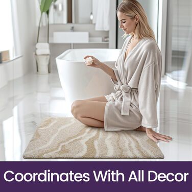 Килимок для ванної кімнати DEXI 61 x 92 см, антиковзаюча, миється, мікрофібра, вбираючий, бежевий