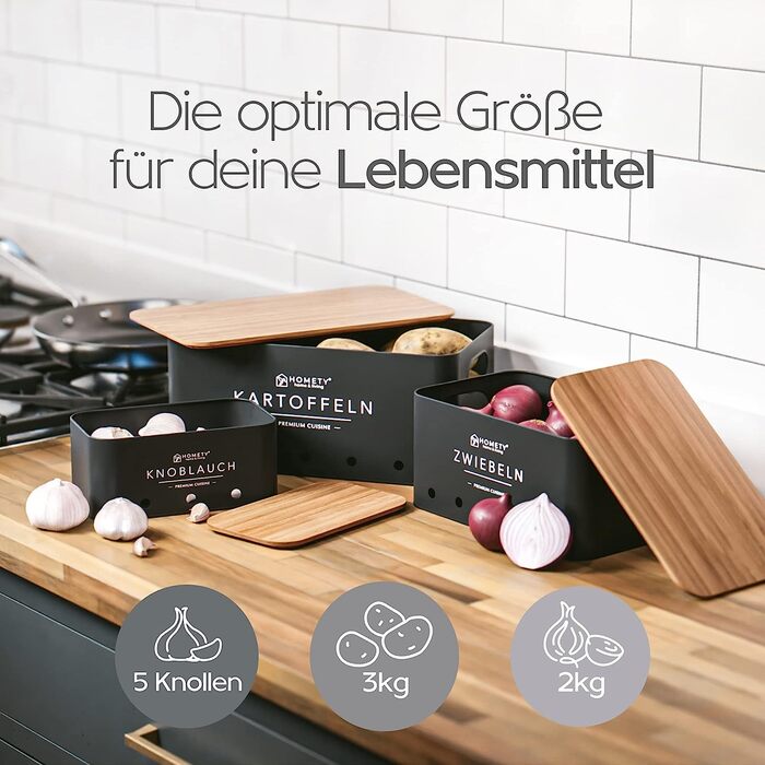 Набір контейнерів для зберігання картоплі, цибулі та часнику [3 шт] - Зберігає овочі свіжими довше (Чорний)