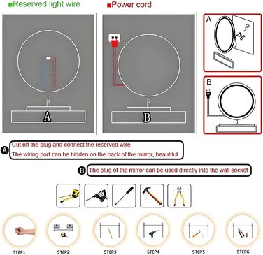 Круглий LED-дзеркало для ванної кімнати з підсвічуванням, 40 см, тепле світло