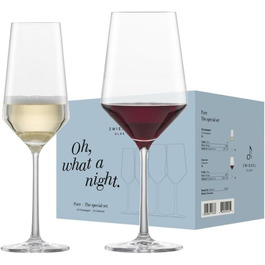 Набір для романтичного вечора Zwiesel Glas Date Night Pure (4 шт.): келихи для шампанського (297 мл) та червоного вина (540 мл), Tritan®-кришталь, Made in Germany