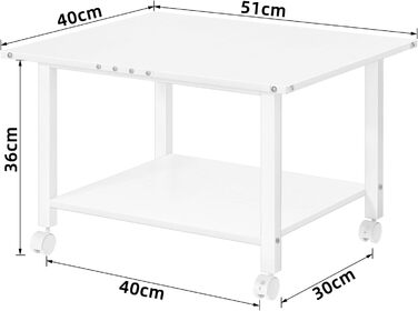 Стіл для принтера LELELINKY з колесами, мобільний двоярусний стійка для принтера, білий, 52.5 x 40 x 36 см