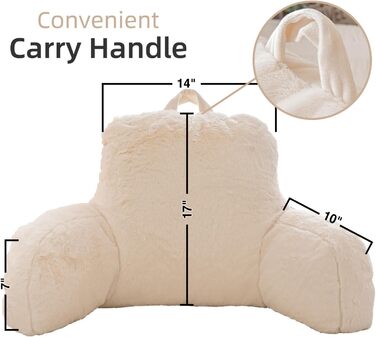 Лежанка для читання Nice Night, штучне хутро, подушка-валик, велика, для дорослих та дітей, спинка з підлокітниками, підтримка спини для сидіння в ліжку/на дивані, слонова кістка