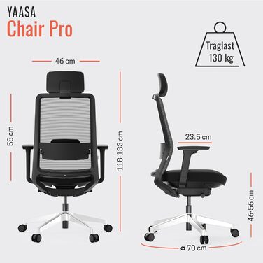 Яса Чейр Плюс: Ергономічне офісне крісло з підголівником, 2D-підтримкою попереку та 4D-підлокітниками | Переможець тесту! До 150 кг, чорний