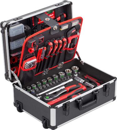 Набір інструментів Meister 156 предметів у візку на колесах з телескопічною ручкою - професійний кейс для інструментів, чорно-срібний, 8971440