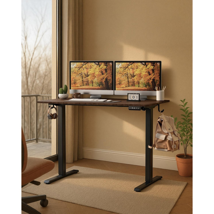 Регульований по висоті письмовий стіл 120x60 см з пам'яттю на 2 режими, стіл для домашнього офісу та геймінгу, колір вінтажний коричневий