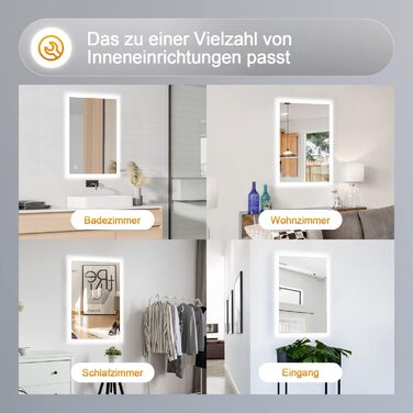 Дзеркало для ванної кімнати BD-Baode з LED-підсвічуванням 40x60 см, сенсорне керування, 3 режими освітлення, прямокутна форма