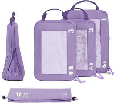 Набір органайзерів для валізи та рюкзака ECOHUB, компресійні пакувальні куби для одягу, 5 предметів (світло-фіолетовий)