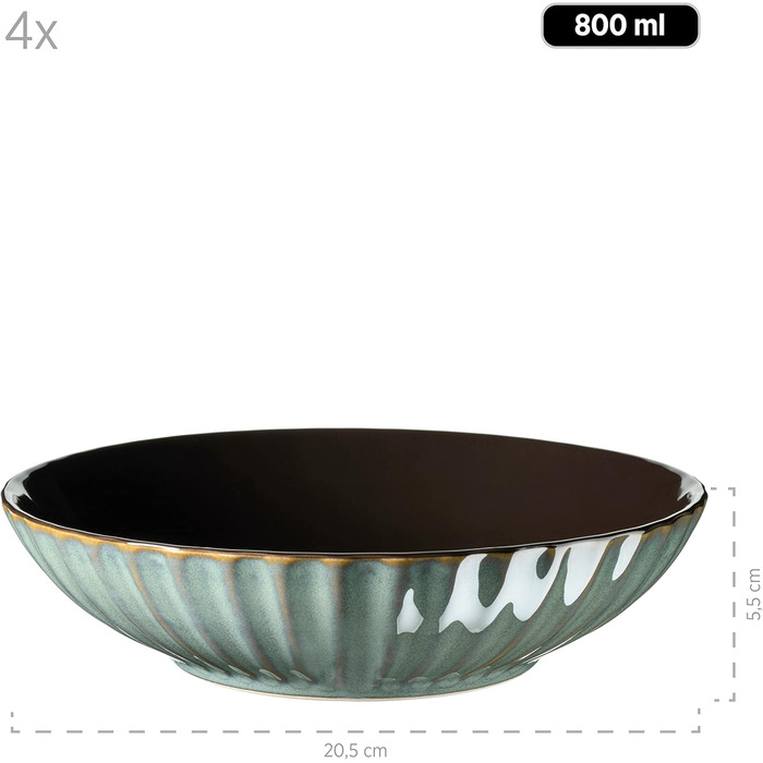 Набір посуду MÄSER Confino для 4 осіб (20 предметів) з кераміки Petrol/Чорний, Вінтаж