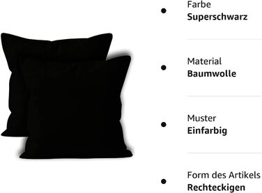 Чохли для подушок Encasa (45x45 см) - чорні, м'які, бавовняні, нефарбовані, прямокутні, декоративні, можна прати
